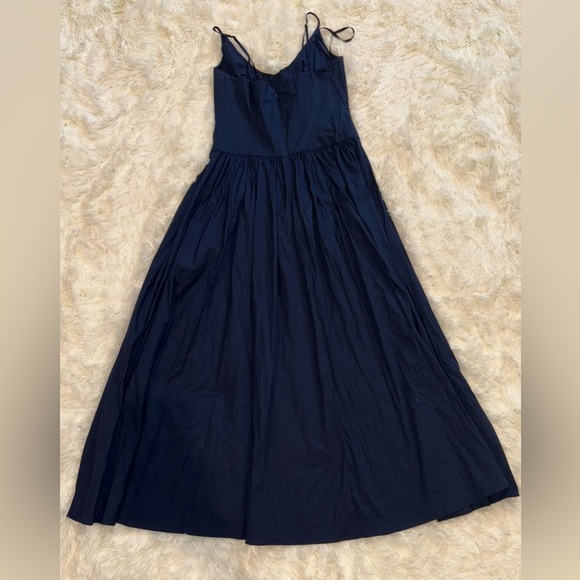 NWOT STAUD DENA drop waist Navy Blue Midi Dress sz 8 - Picture 4 of 7